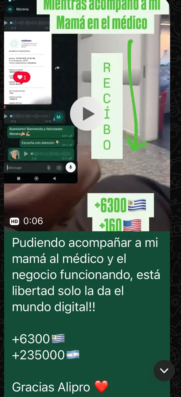 Captura de un mensaje que cuenta cómo pudo acompañar a su mamá al médico mientras recibía una venta